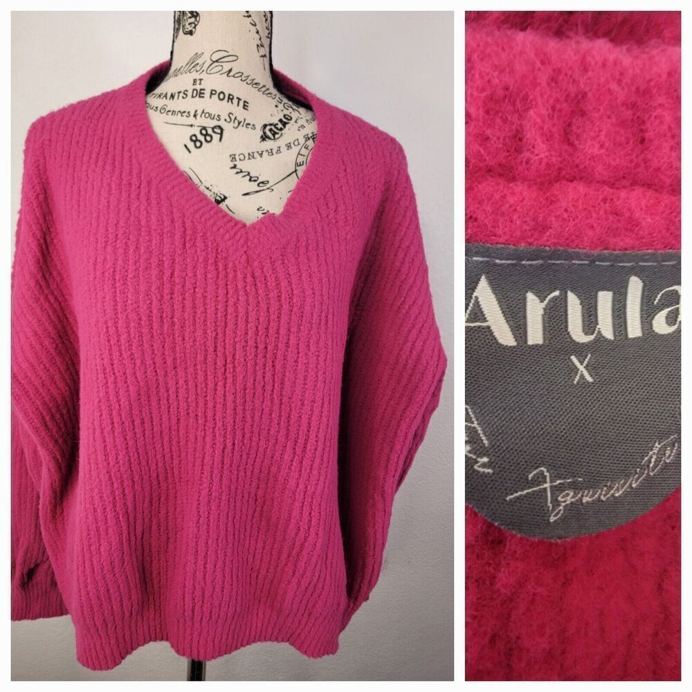 ARULA Sweater Womens SZ X 10/12 Slouchy Relaxed Boxy Semi Crop Hot Pink